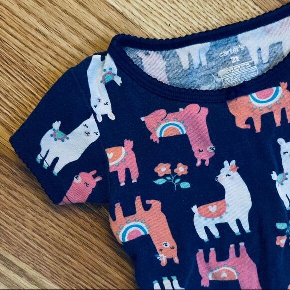 Carters Blue & Pink Llama Print Cotton Pajama Shorts & Matching Top Size 2 T - Picture 3 of 8
